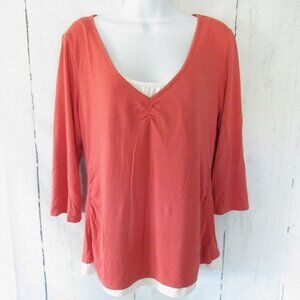 Style & Co Top XL X Large Orange Layered Ruched 3/4 Sleeve